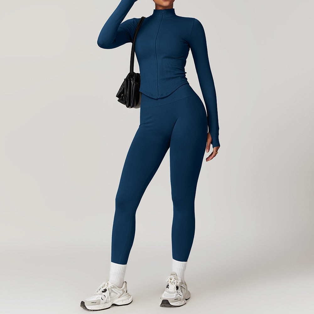 Seamless I-shaped Back-enhancing Workout Set For Women With Ribbed Waist-cinching Design