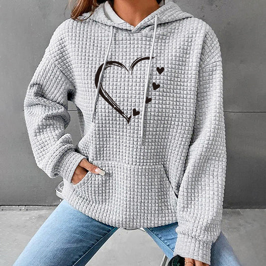 Efterår og Vinter Dame Ny Hættetrøje med Lange Ærmer og Hjerteformet Sweater
