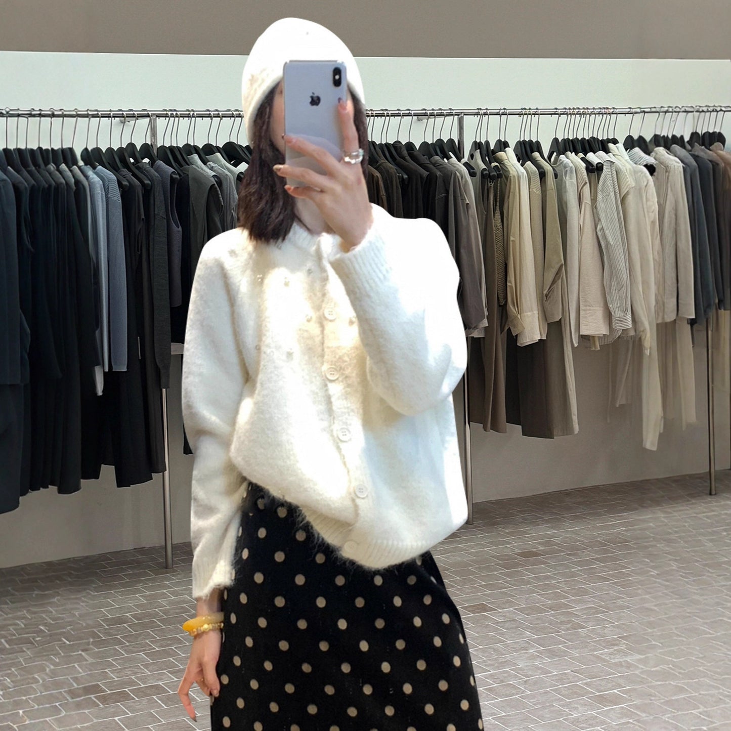 Women's Three-dimensional Pearl Sweater Cardigan Loose Knitted Coat