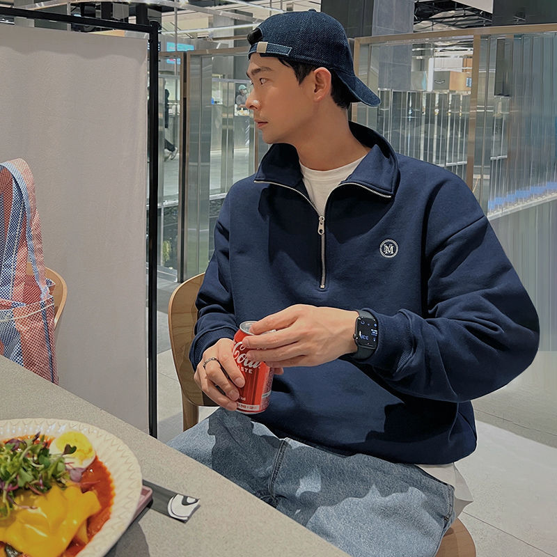 Half-high Neck Zippered Sweater For Men