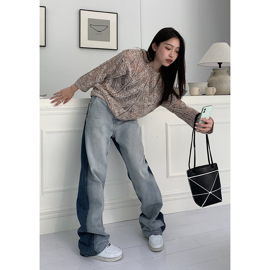 Street Retro Design Sense Colorblock Tie-dye Jeans For Og Bag