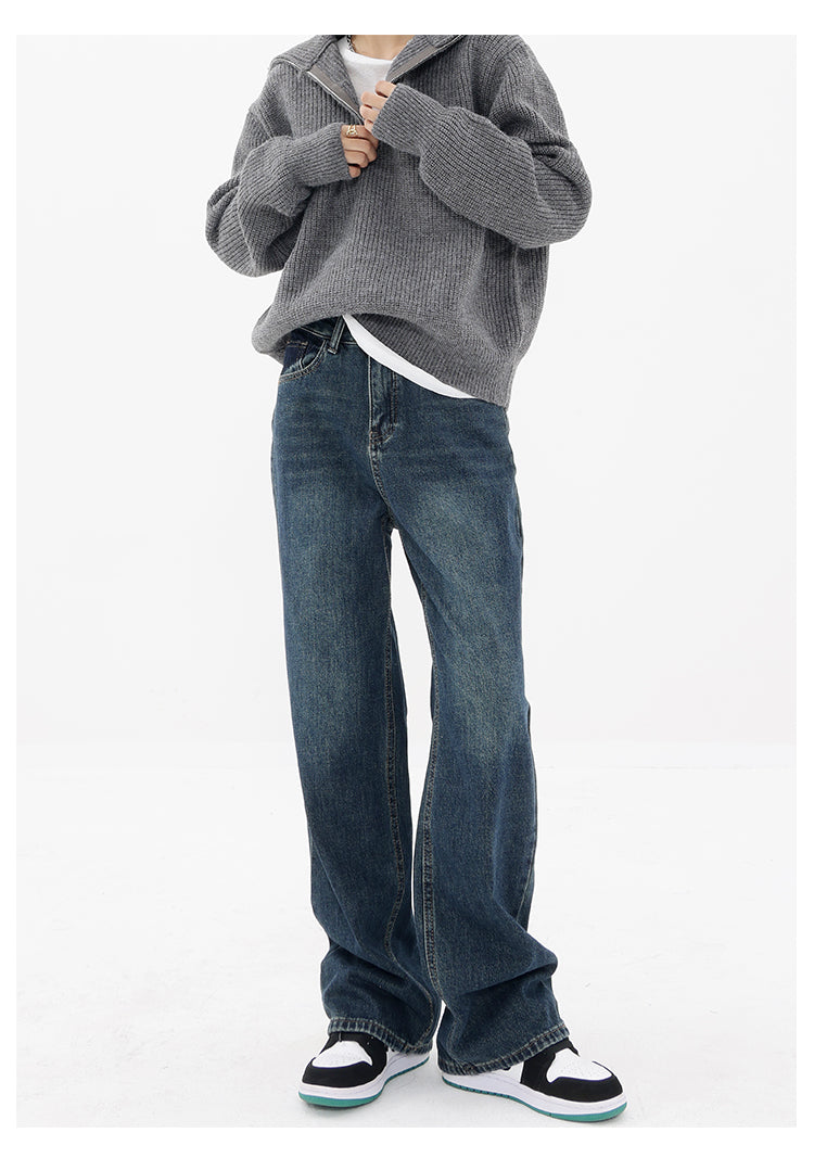 Retro Blue Jeans Women's Gradient High Waist Straight Casual Pants