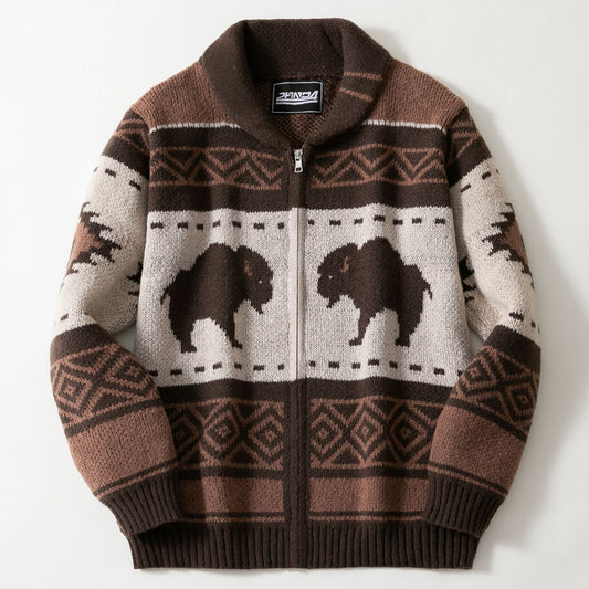 Men's European And American Retro Jacquard Knit Sweater Autumn And Winter Thickened Cardigan