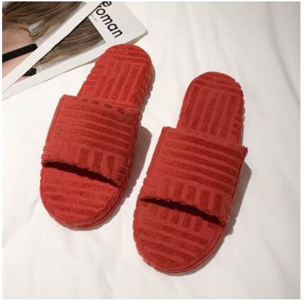 Women's Embossed Cotton Slippers With One Word Thick Sole