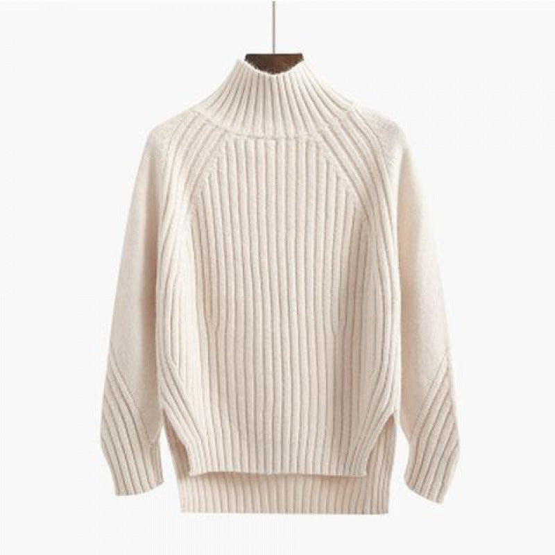 Pure Color Half Collar Sweater Women's Long-sleeved Front Short Back Long Knitted Bottoming Shirt