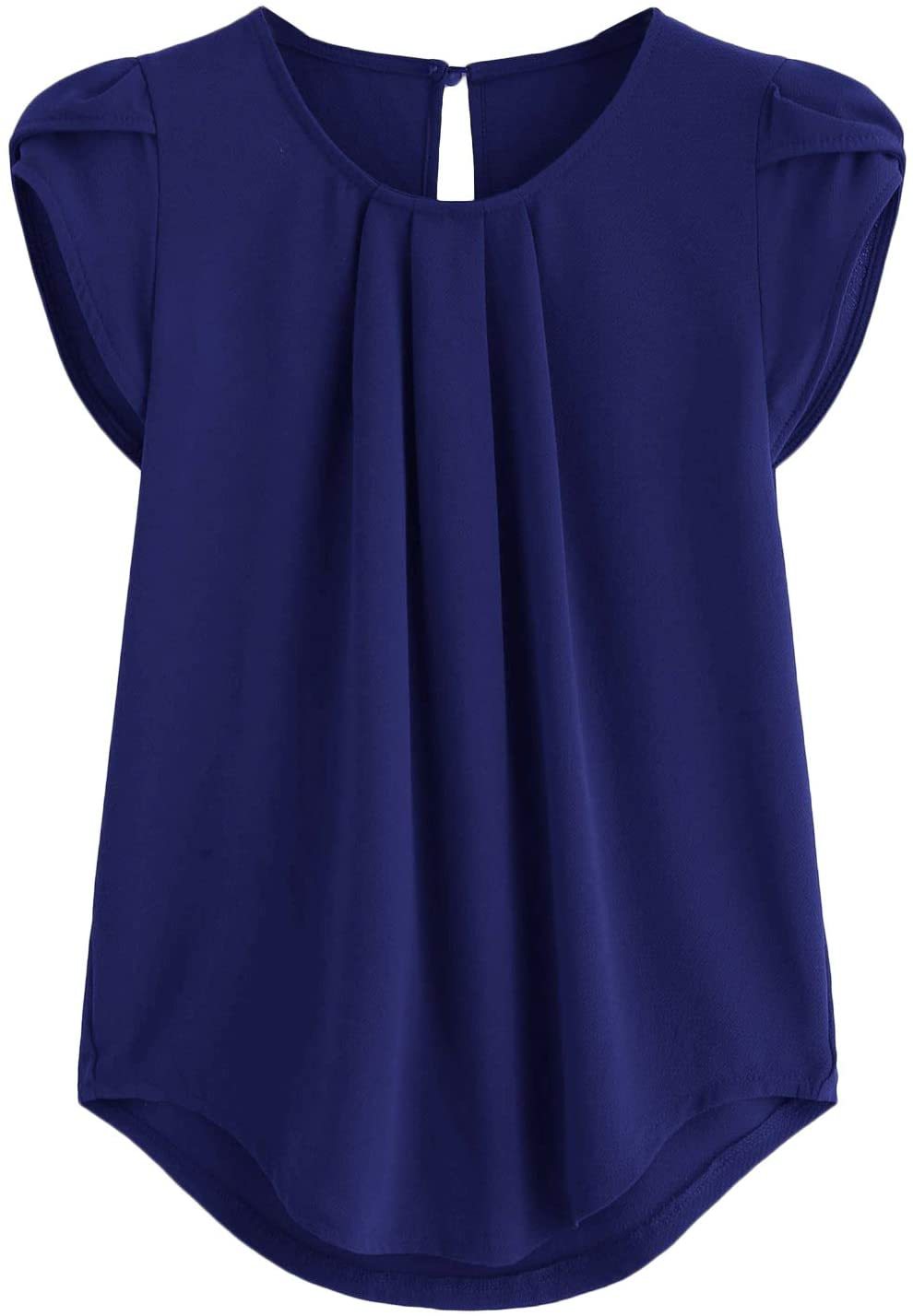 New Solid-color Button-up Short-sleeve Womens Top