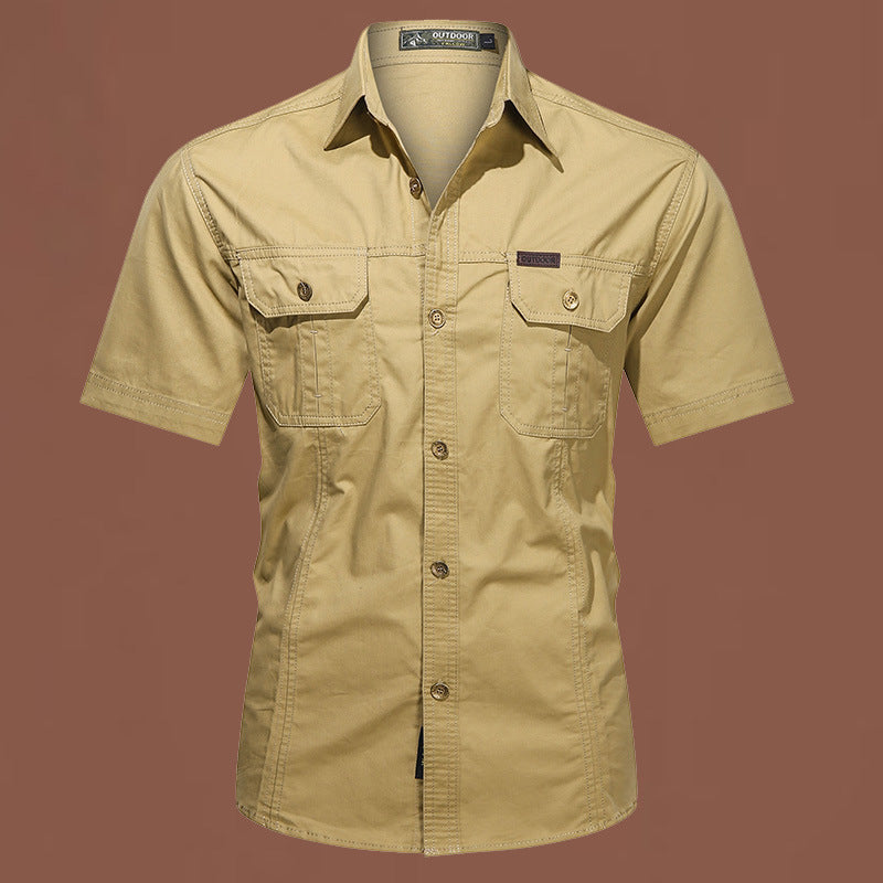 Workwear Short Sleeve Cotton Work Clothes Shirt Outdoor Loose Men's Shirt