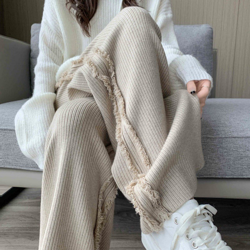 Women's Side Tassel Knitted Wide-leg Pants