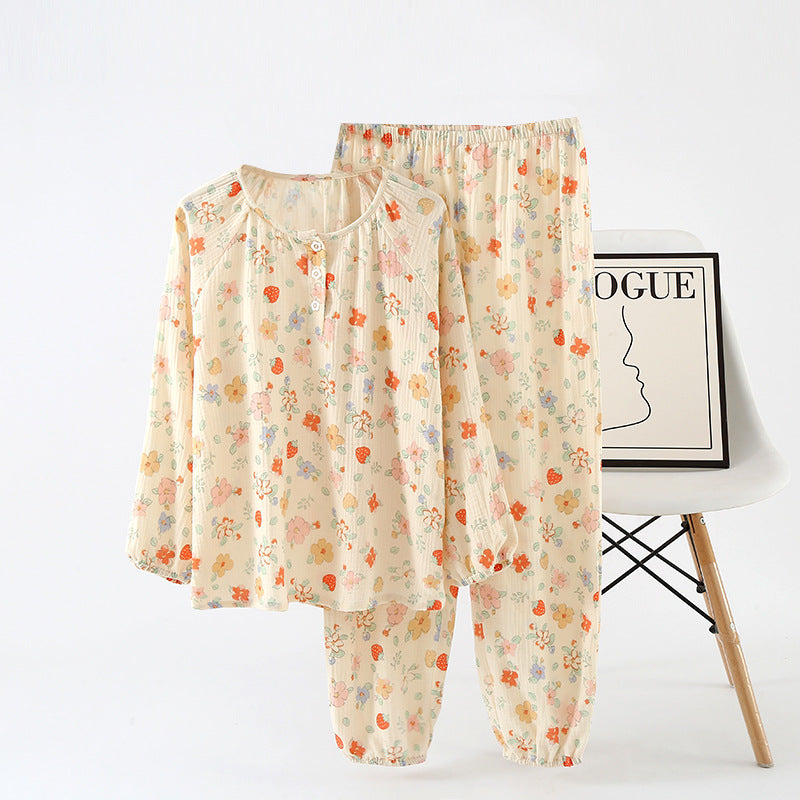 Womens Korean-style Double-layer Long-sleeve Pants Set With A Crew Neckcasual Loungewear