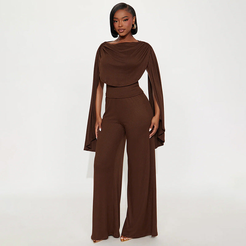 Women's Solid Color Casual Slim Swing Neck Sleeveless Top And Ribbed Pants Set