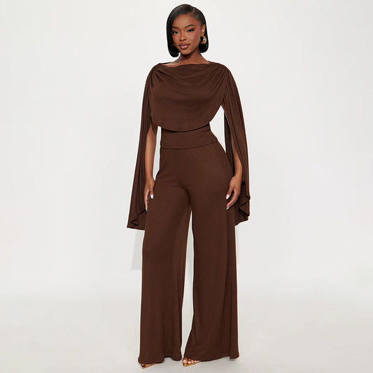 Women's Solid Color Casual Slim Swing Neck Sleeveless Top And Ribbed Pants Set
