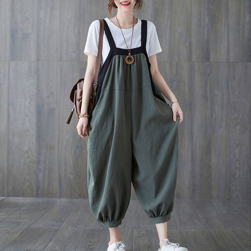Patchwork Ankle-cuff Harem Overalls Versatile And Figure-flattering