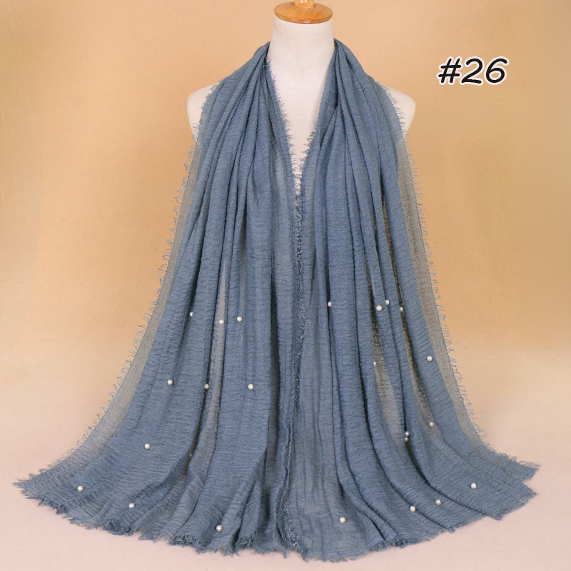 Women's Cotton And Linen Crumpled Monochrome Scarf