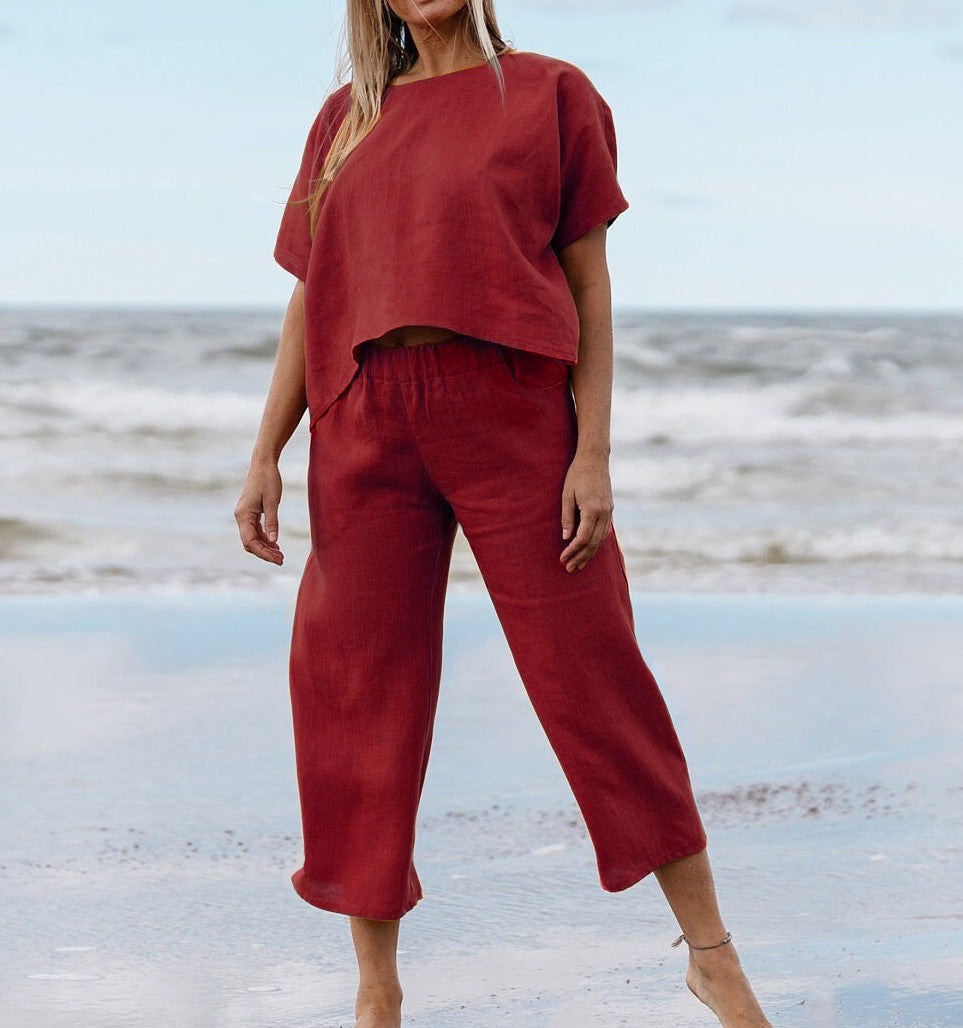 New Casual Large Size Suit Loose Solid Color Short Sleeve Shirt Trousers