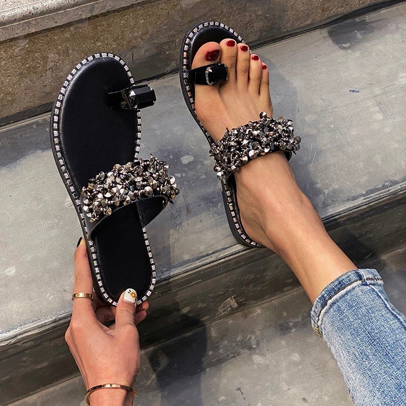 Fashion Ladies Set Toe Sequined Sandals And Slippers