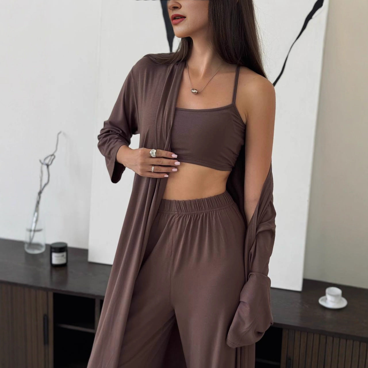 Women's Casual Long-sleeved Cardigan High-waisted Trousers Vest