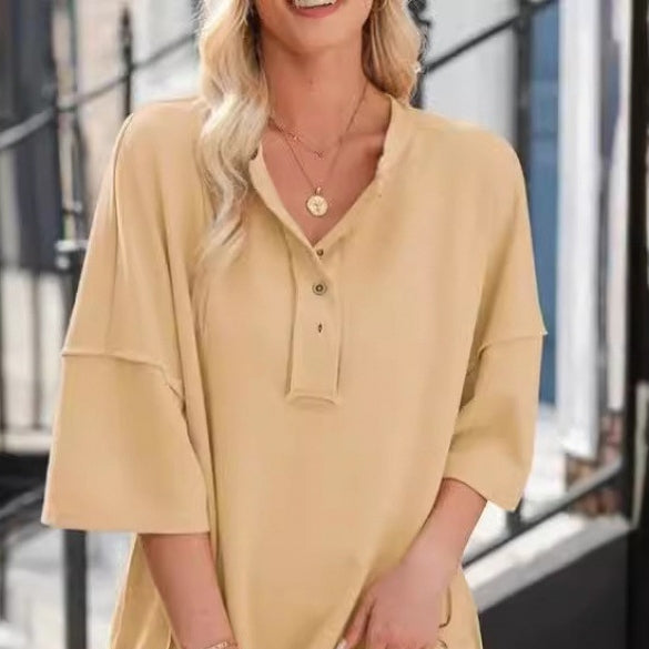 Solid Color Loose Casual Button Sweater