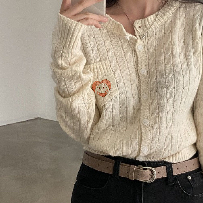 Korean Ins Casual Hemp Pattern Long Sleeve Knitted Sweater Cardigan