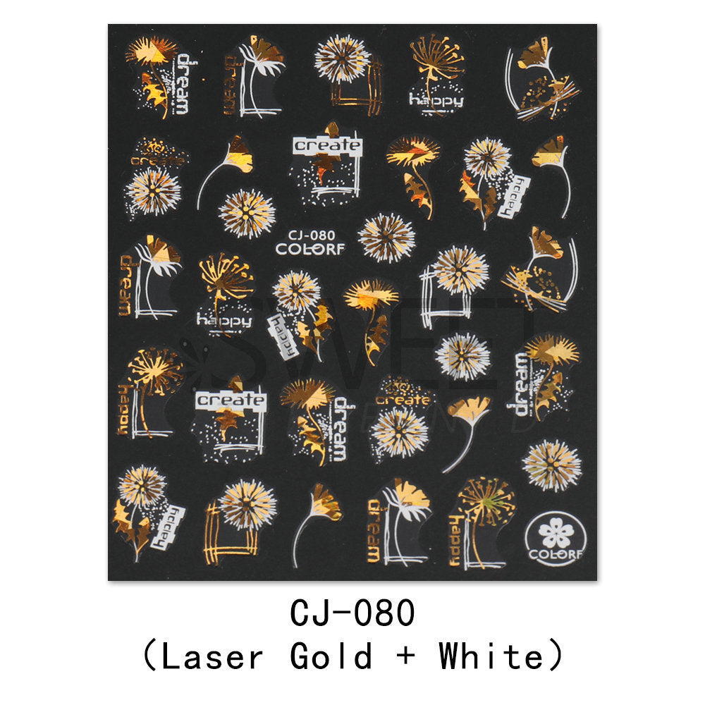 Nail Sticker Laser Golden Maple Leaf Letter Fan 3D