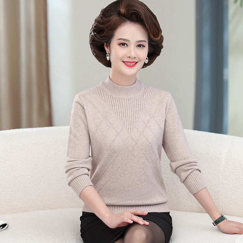 Mock Neck Sweater Mom's Fashionable Pullover Bottoming Shirt