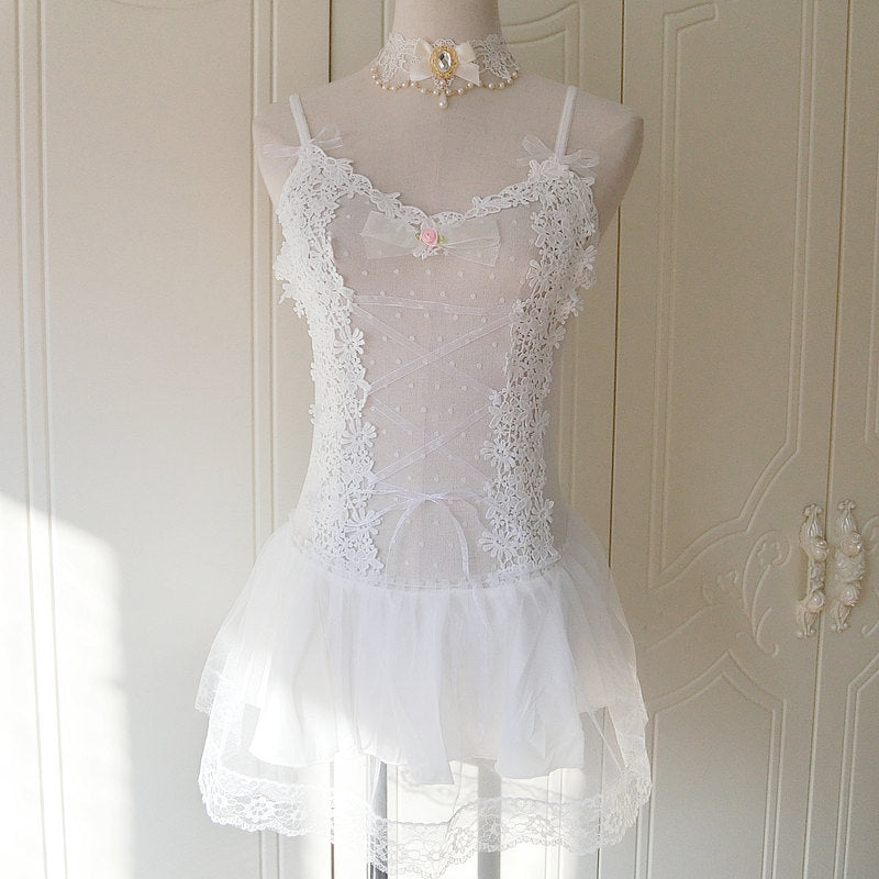 Pure Desire Lace Mesh Small Sling White Night Coat