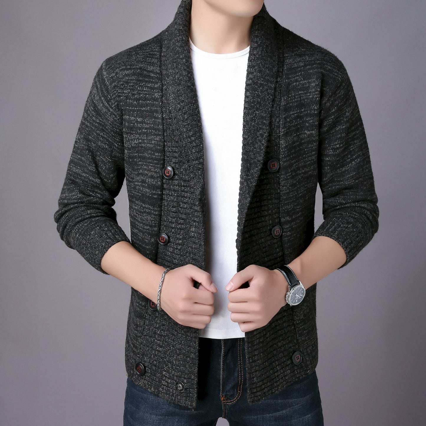 Men's Sweater Fashion Casual Youth Double Breasted Cardigan