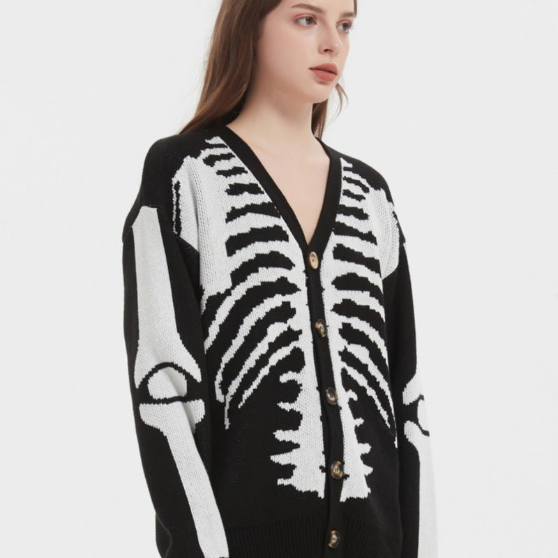 Women's Skull Halloween Knitted Sweater Coat