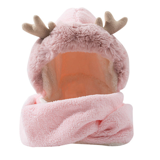 Christmas Elk Ear Hat Scarf Gloves Integrated Three-piece Set