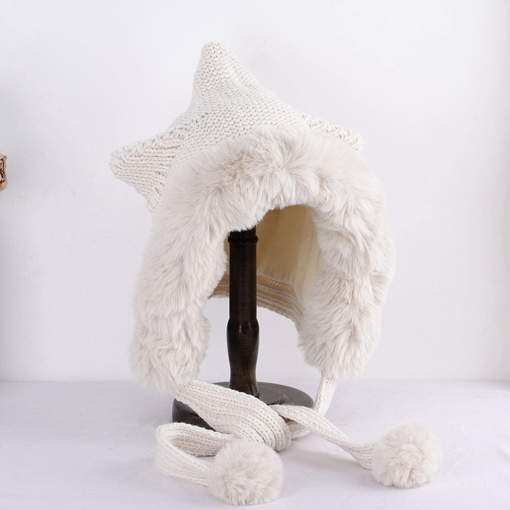 Cute Ears Thick Wool Hat Cape