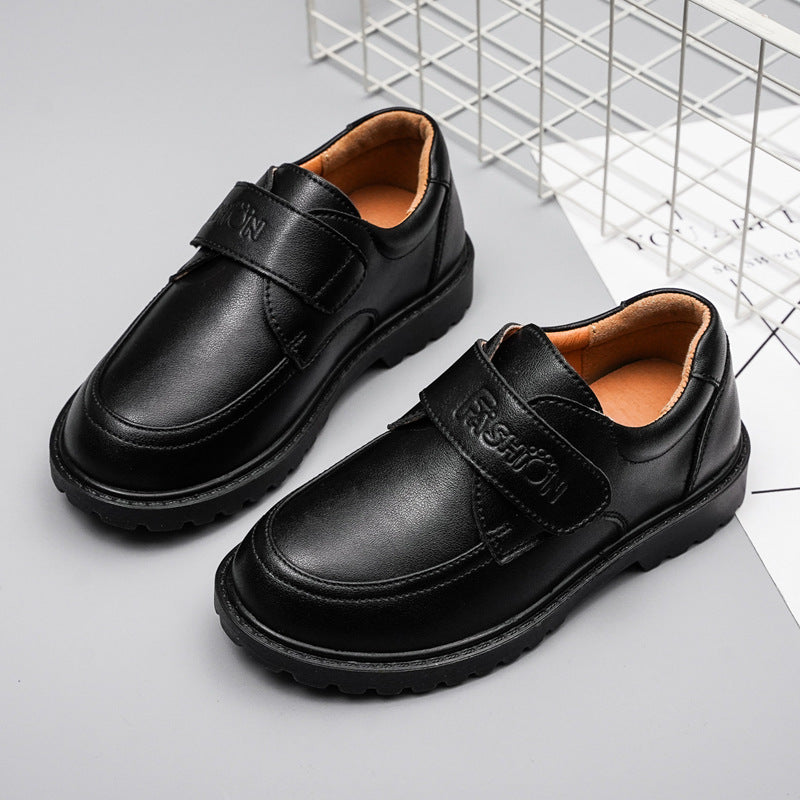 Boys Black Leather Show Children's Black British Style Student Shoes