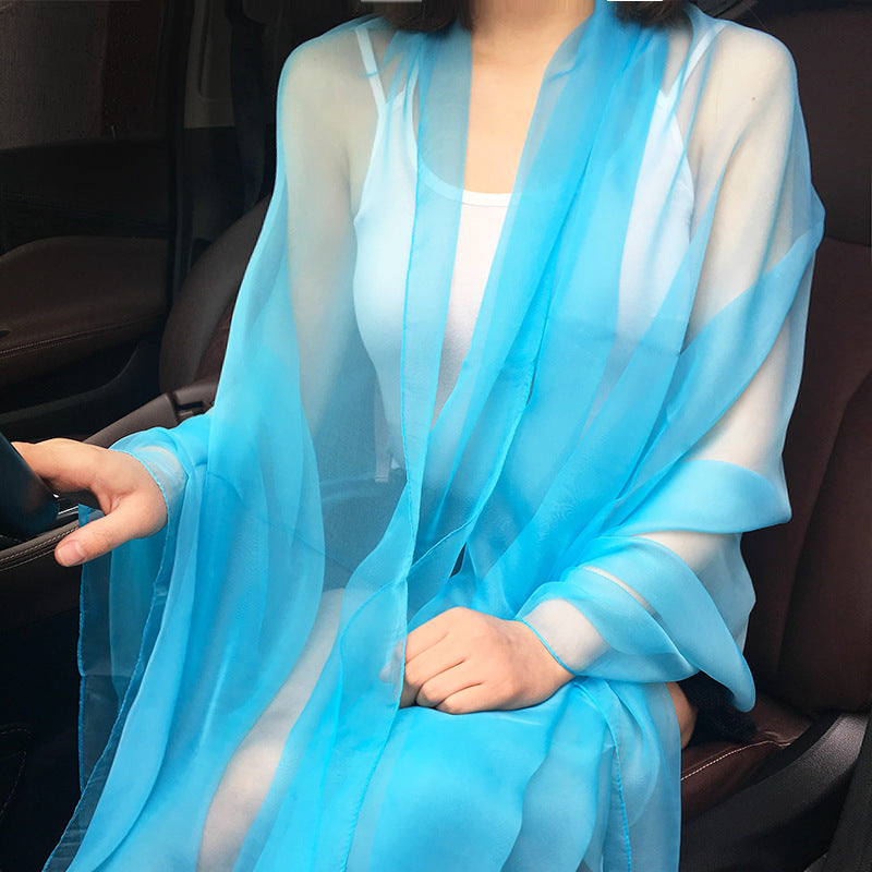 Thin Versatile Solid Color Beach Towel Chiffon Sunscreen Shawl Scarf