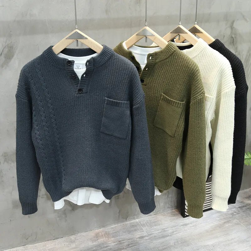 Retro-pullover i amerikansk stil til mænd – modebrand, løs pasform, med lommer, alsidig, afslappet sweater