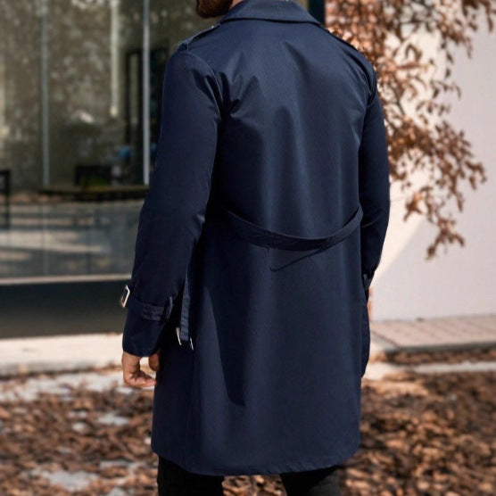 Mens Mid-length Double-breasted Casual Trench Coat