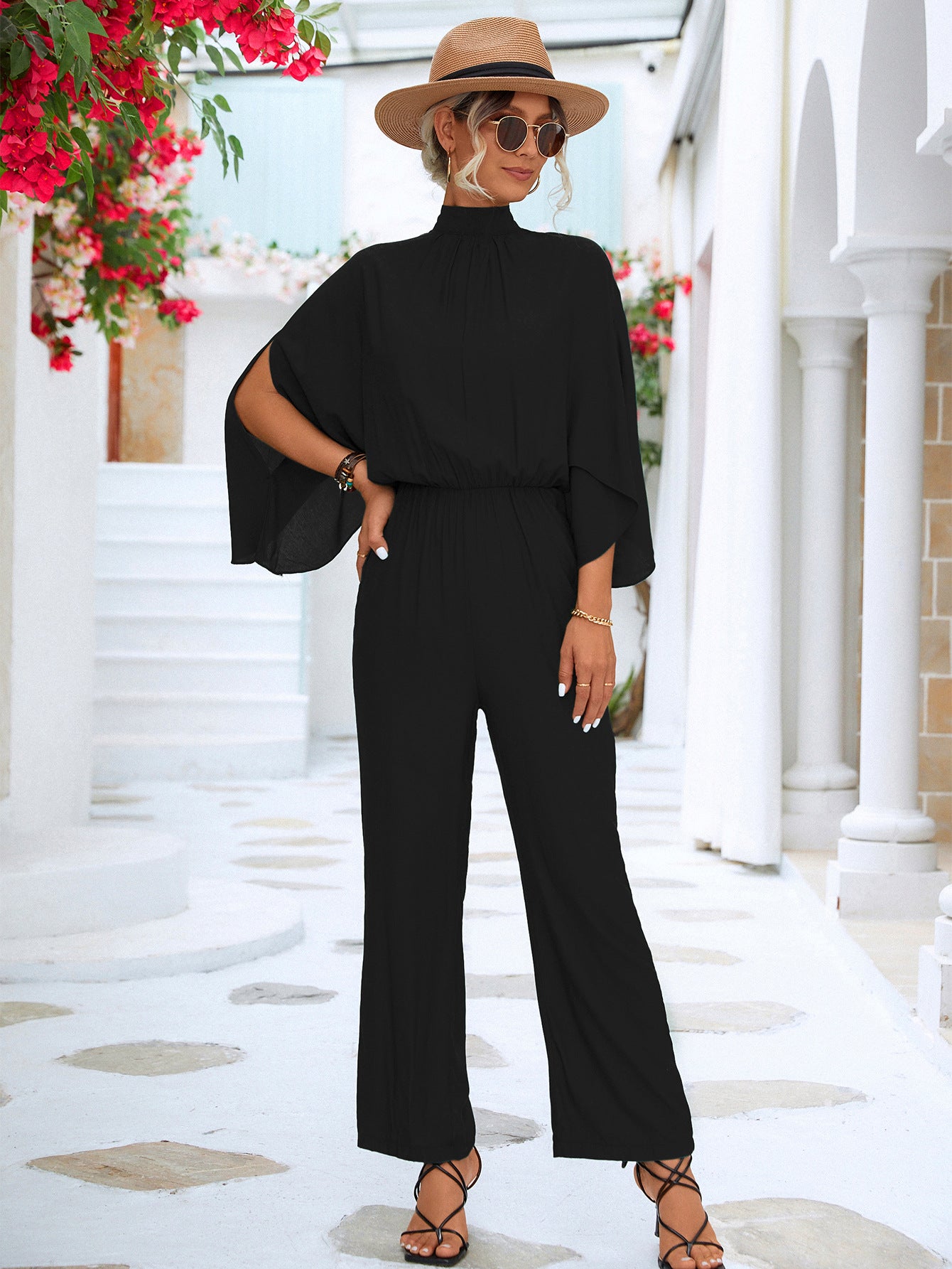 Women's Clothing Stand Collar Jumpsuit With Loose Split Long Sleeves