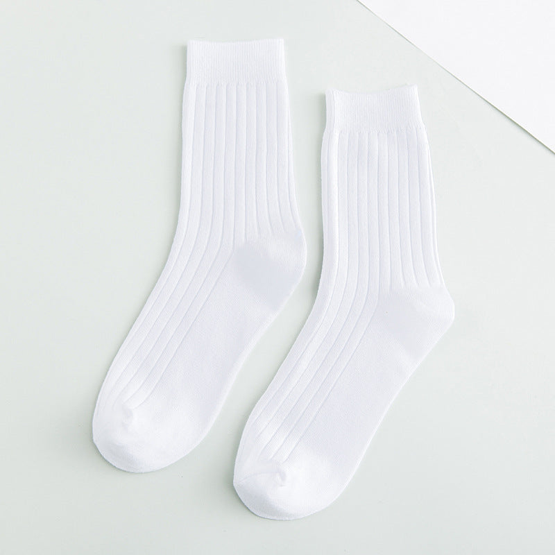 Men's Cotton Socks Solid Color Vertical Stripes Middle Tube