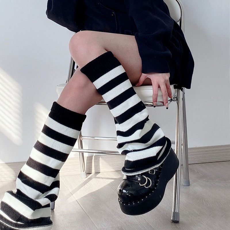 Black And Grey Striped Pile Socks