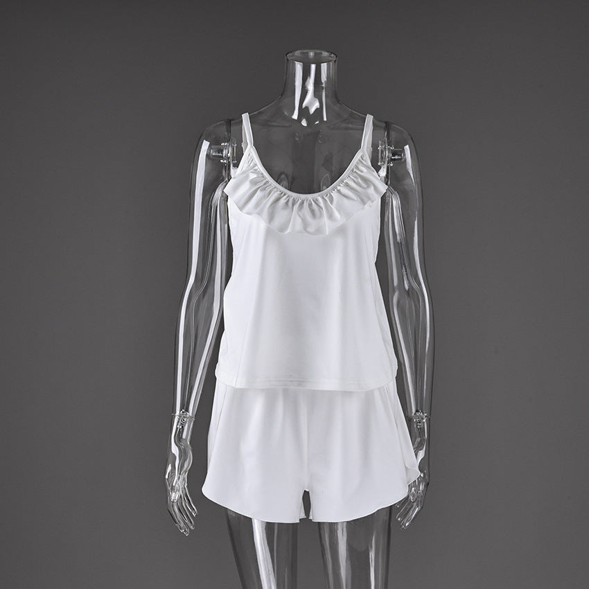 Knitted Milk Silk Camisole And Shorts Womens Pajama Set