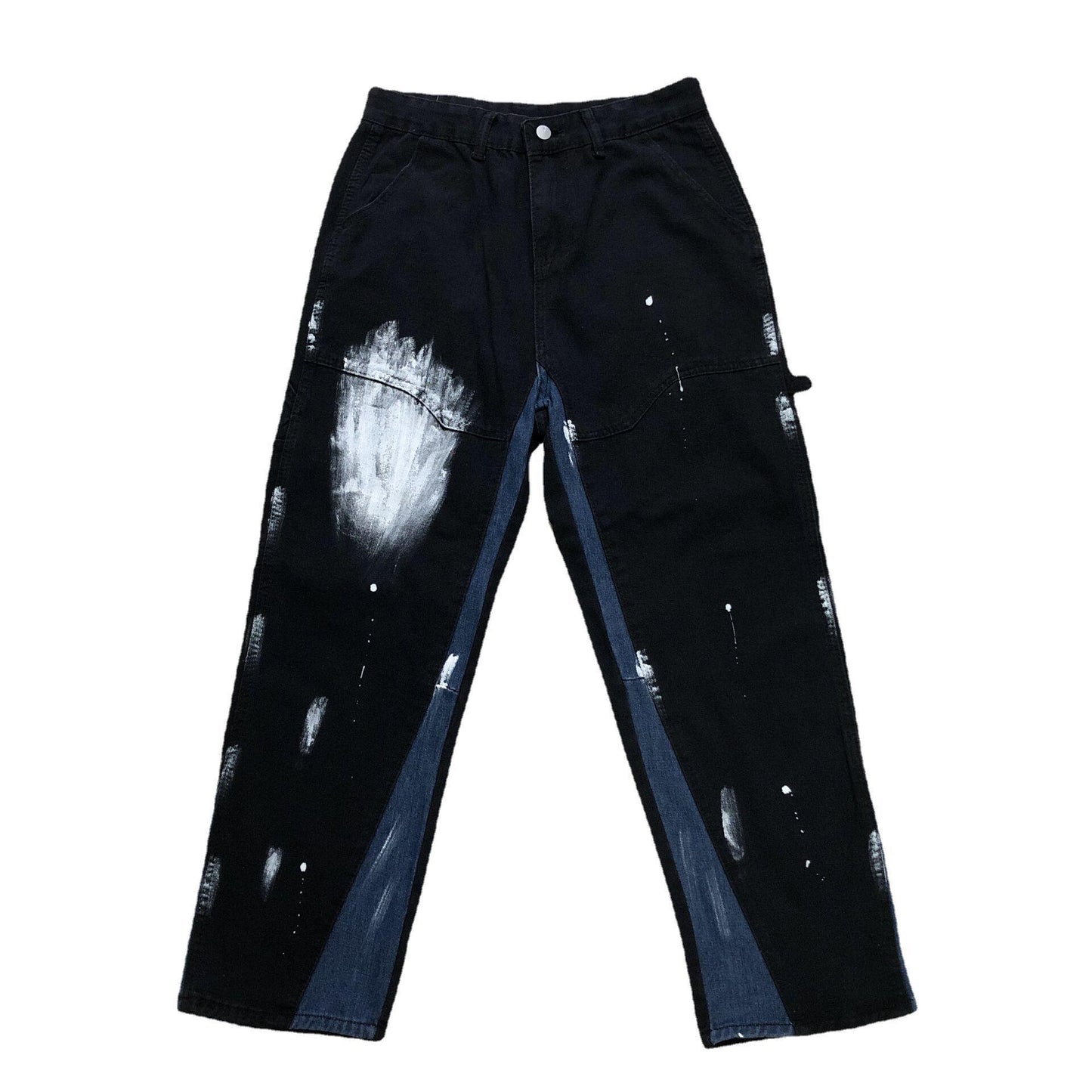 Harajuku-stil tie-dye-gradient spættede lige højtaljede jeans