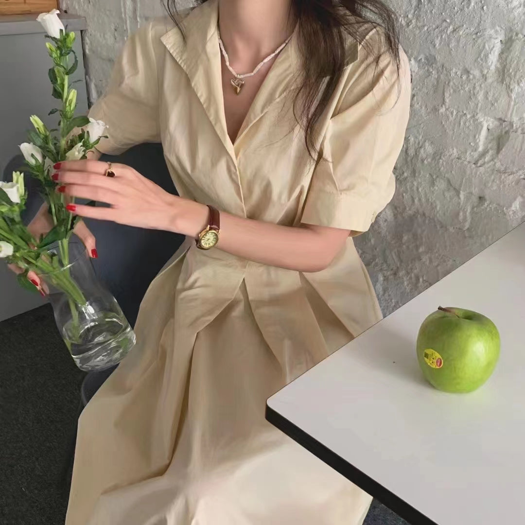 Slim Bubble Sleeve Shirt Style Dress For Women