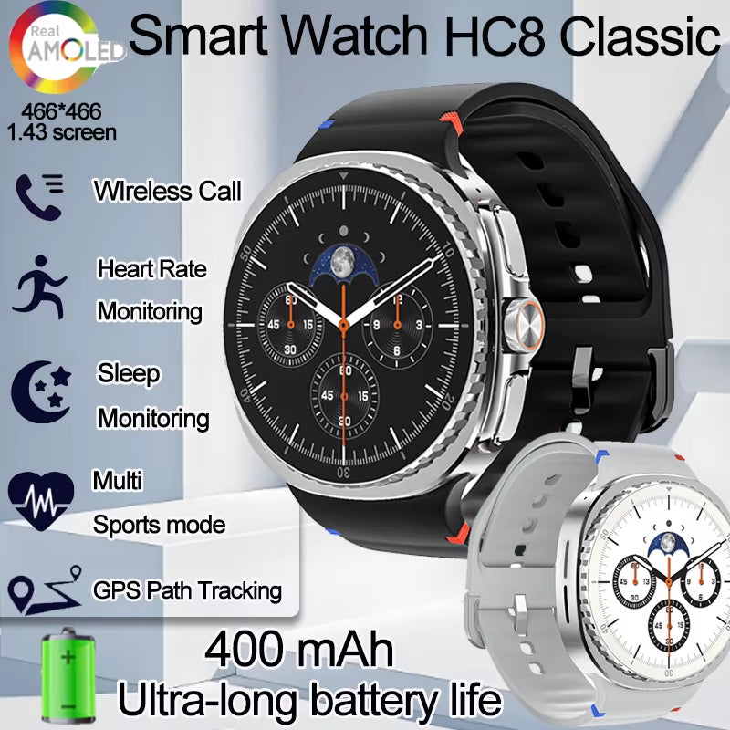 2025 Smart Watch 8 Ultra Classic GPS Compass Bluetooth Call AMOLED IP68 Waterproof Heart Rate Monitoring Upgraded Smart Watch