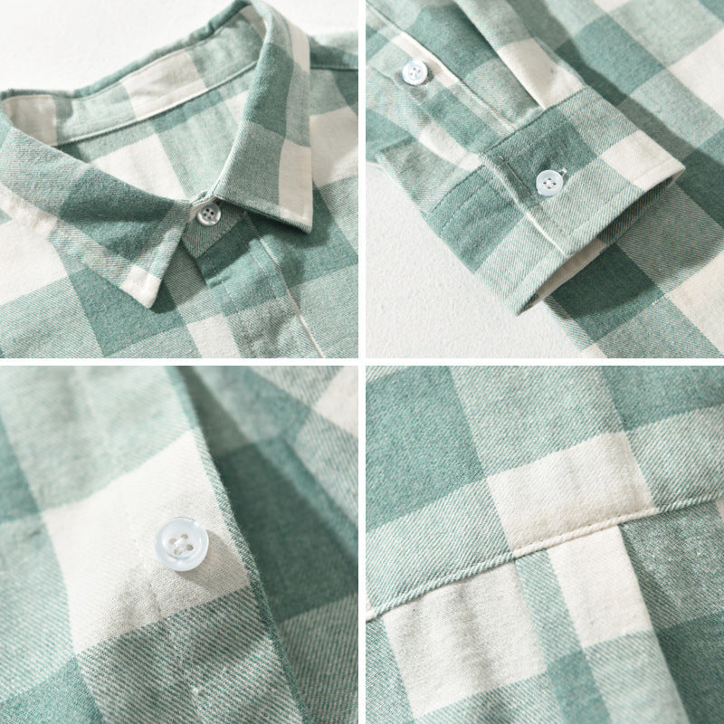 Long Sleeve Loose Plaid Lapel Casual Men's Shirt All-match Simple Cardigan