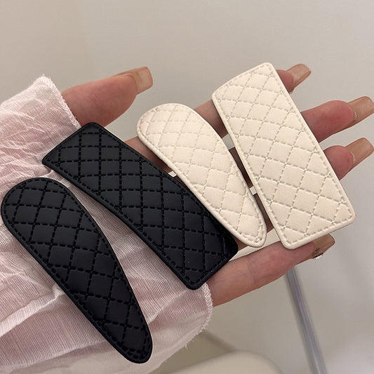 Classic Korean Style Simple All-match Diamond Plaid Fabric Edge Bang Hairpin Hair Accessories A Pair Of Hairclips Broken