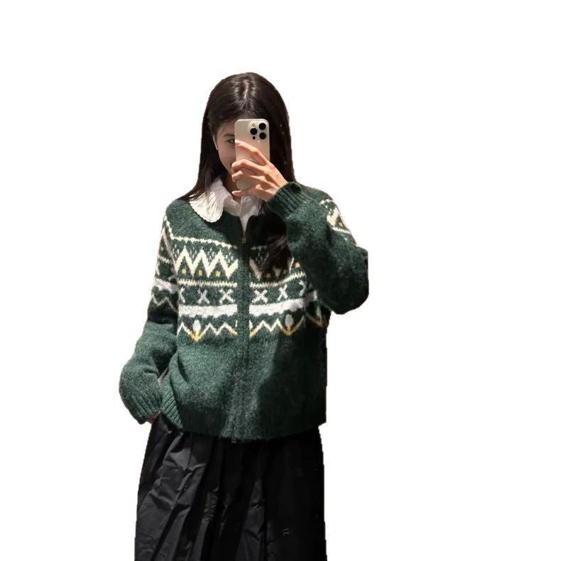 Womens Retro Chic Zippered Sweater Coat