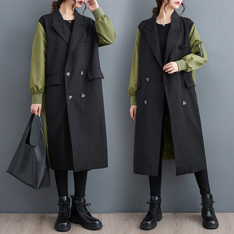 Temperament Fritid Farvematchende Dobbeltlags Revers Cardigan Trenchcoat