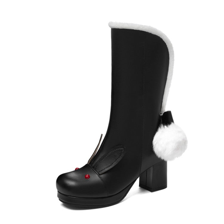 Faux Short Plush Chinese Heel Boots