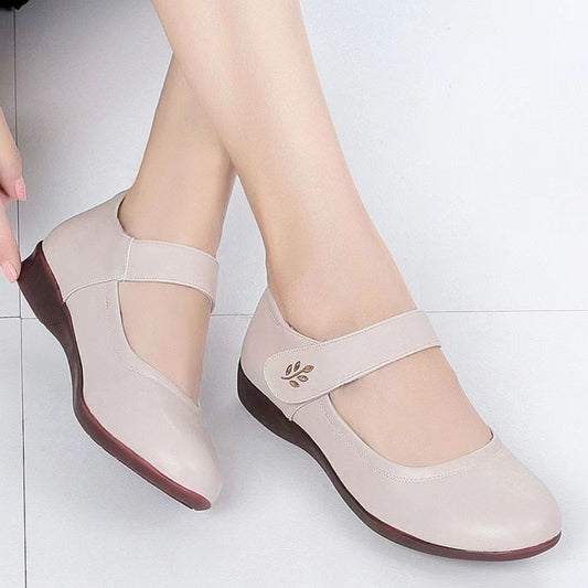 Womens Softsoled Peeptoe Leather Shoes With A Single Strap