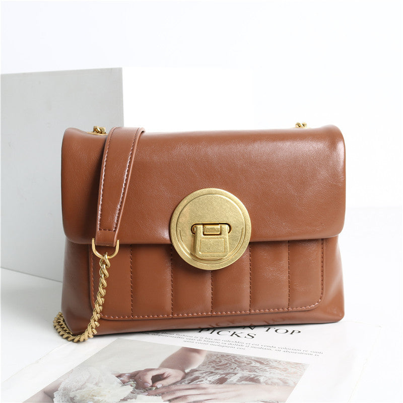 Oily Wax Cowhide Bag Niche Design Fashion