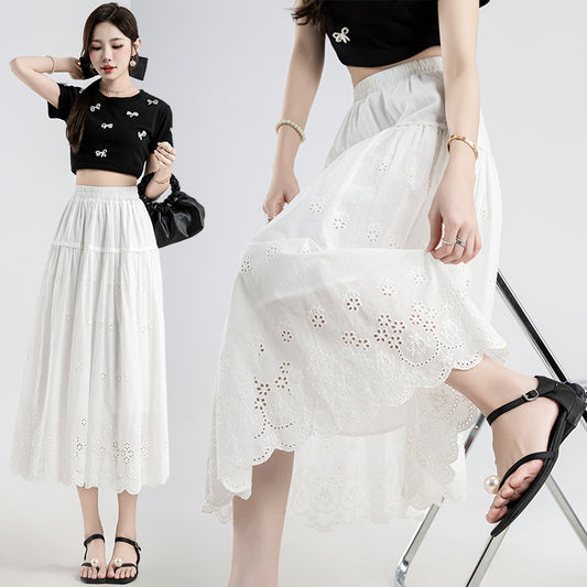 New Chinese Style Chinese Style Embroidery Skirt A- Line Mid-length Tiered-ruffle Dress