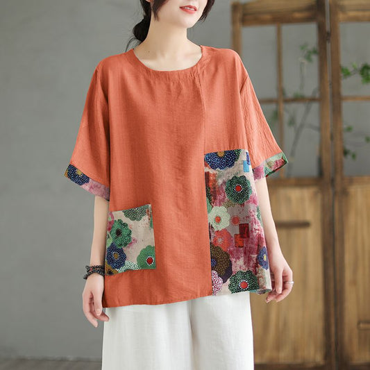 Retro Loose All-match Fake Two Pieces Leisure Color Matching Printed Top