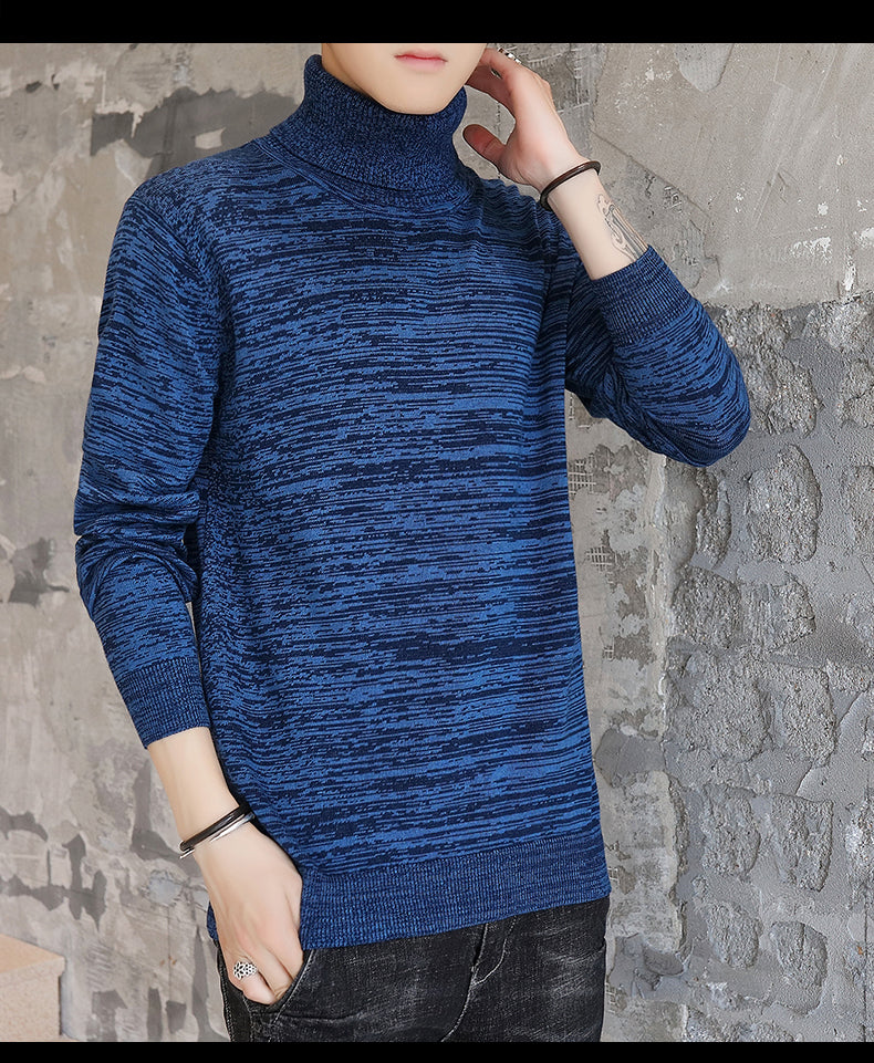 Autumn Men's New Sweater Spot High Collar Plus Velvet Long Sleeve Slim Type